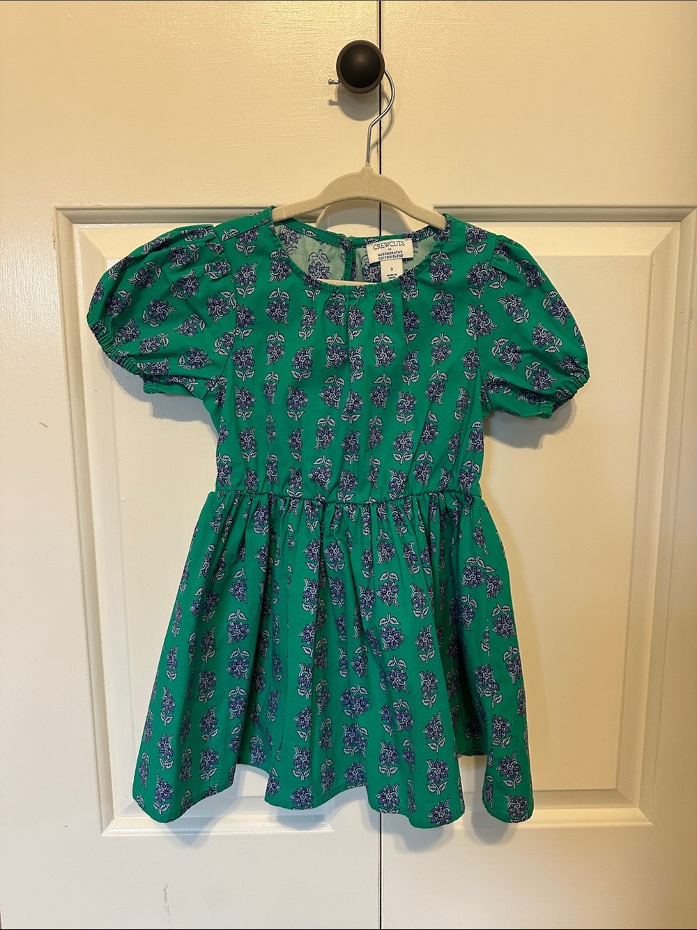 Crewcuts Emerald Green Floral Puff-Sleeve Dress